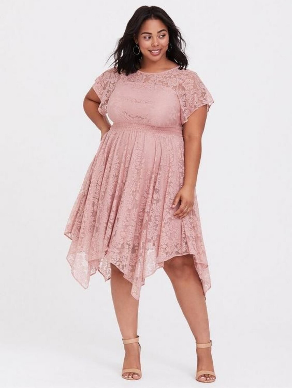 Torrid Midi Lace Blush Pink Handkerchief Fit-and-Flare Midi Dress Womens Size 1X